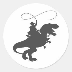 Cowboy reiten Dinosaurier in der prähistorischen  Runder Aufkleber