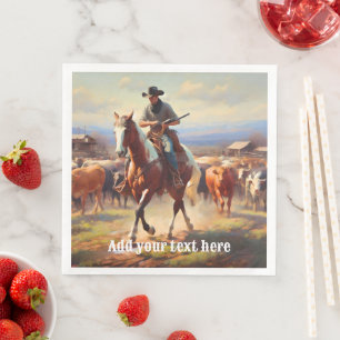 Cowboy reiten ein Paint Horse Serviette