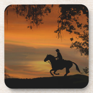 Cowboy-Reiter im Sonnenuntergang Untersetzer
