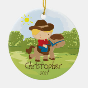 Cowboy Reiter Junge Weihnachtsdekoration Keramikornament
