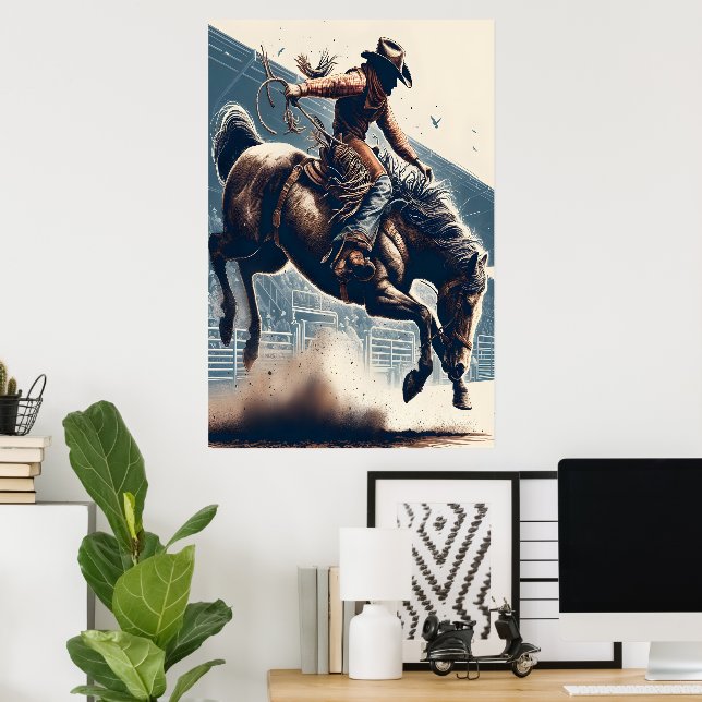 Cowboy reitet auf einem Pferd Poster (Heimbüro)