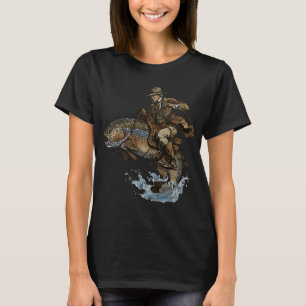Cowboy reitet auf Regenbogenforelle Vintage-Angeln T-Shirt