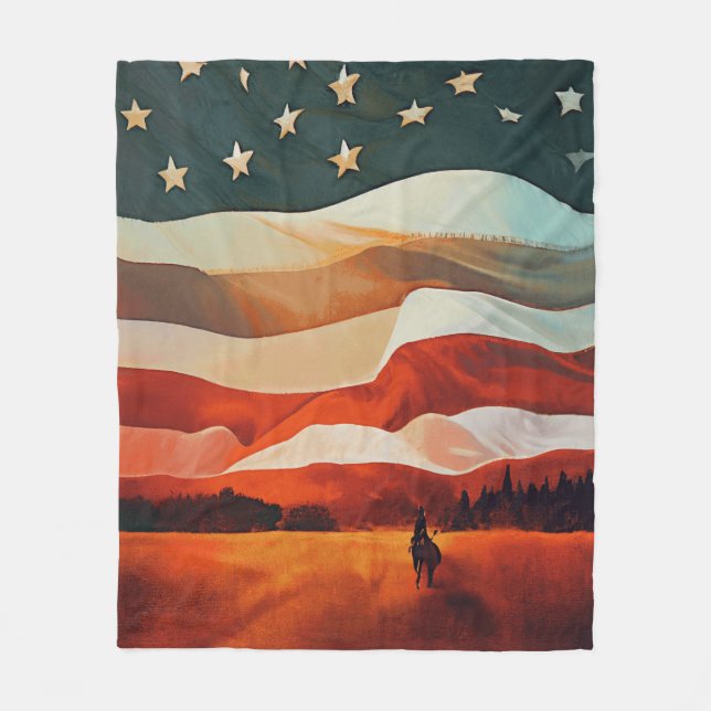 Cowboy-Rennen in Flag Sunset Fleecedecke (Vorderseite)