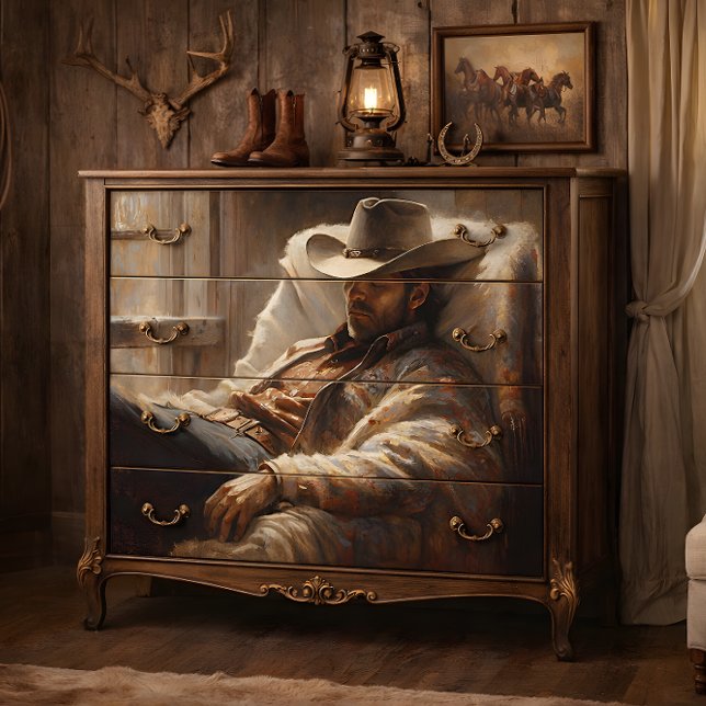 Cowboy Restoupage Seidenpapier (Cowboy Resting Decoupage Tissue Paper Mockup)