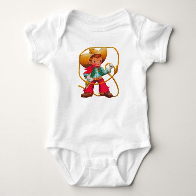 Cowboy Retro Boy Kind Niedlicher Western Baby Strampler (Vorderseite)