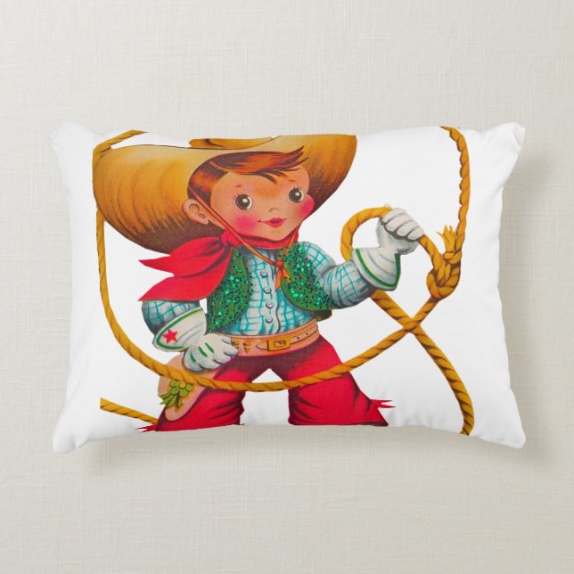 Cowboy Retro Boy Kind Niedlicher Western Dekokissen (Vorderseite)