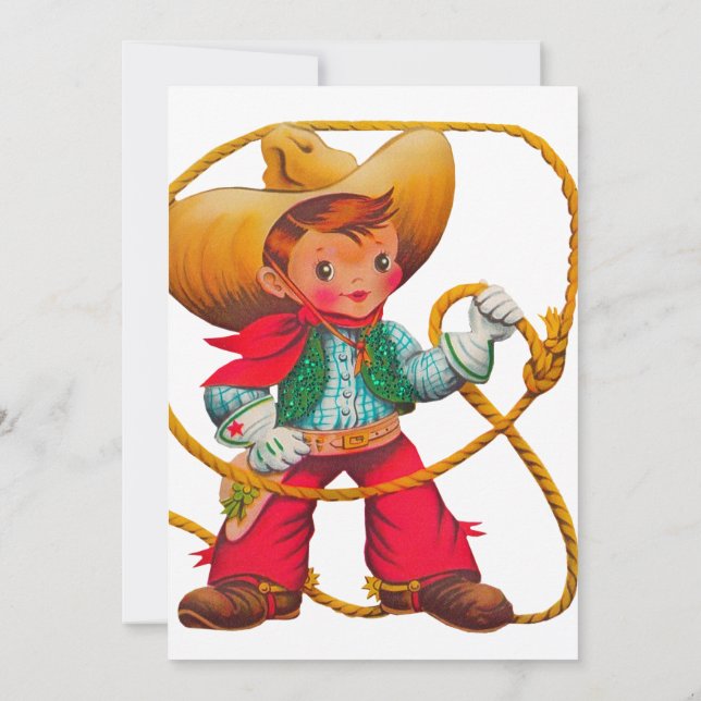 Cowboy Retro Boy Kind Niedlicher Western Einladung (Rückseite)