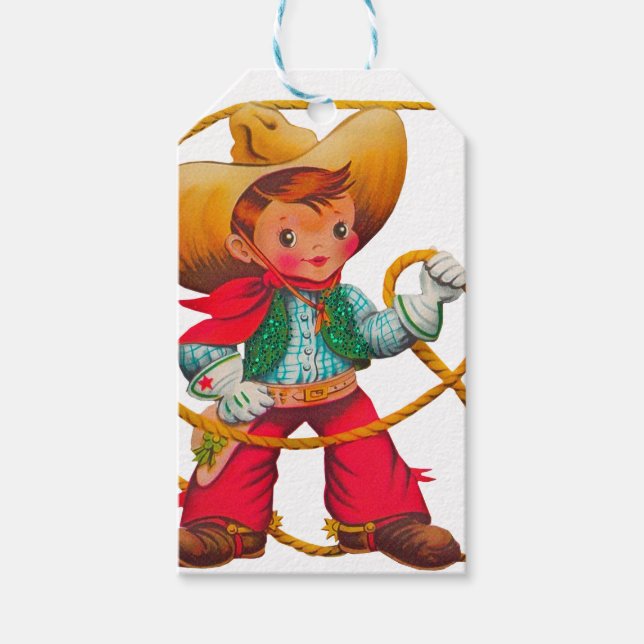 Cowboy Retro Boy Kind Niedlicher Western Geschenkanhänger (Vorderseite)