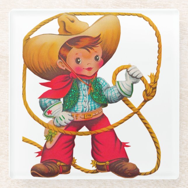 Cowboy Retro Boy Kind Niedlicher Western Glasuntersetzer (Vorderseite)