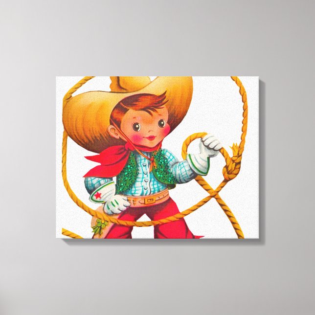 Cowboy Retro Boy Kind Niedlicher Western Leinwanddruck (Vorderseite)