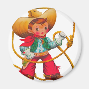 Cowboy Retro Boy Kind Niedlicher Western Magnet