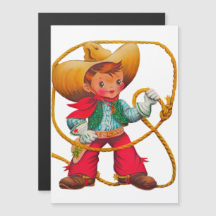 Cowboy Retro Boy Kind Niedlicher Western Magnetkarte
