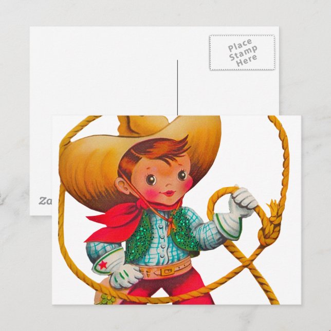 Cowboy Retro Boy Kind Niedlicher Western Postkarte (Vorne/Hinten)