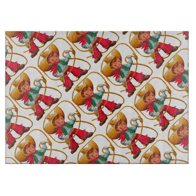 Cowboy Retro Boy Kind Niedlicher Western Schneidebrett (Vorderseite)