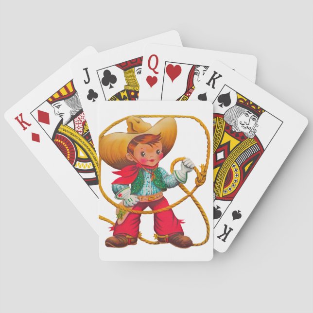 Cowboy Retro Boy Kind Niedlicher Western Spielkarten (Rückseite)