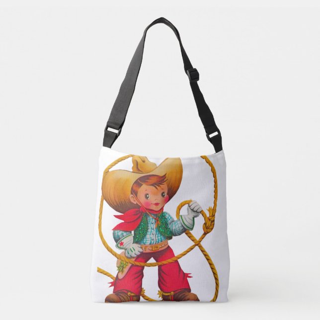 Cowboy Retro Boy Kind Niedlicher Western Tragetaschen Mit Langen Trägern (Vorderseite)