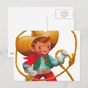 Cowboy Retro Junge Kind Süß Western Postkarte