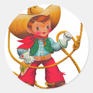 Cowboy Retro Junge Kind Süß Western Runder Aufkleber