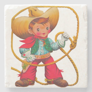 Cowboy Retro Junge Kind Süß Western Steinuntersetzer
