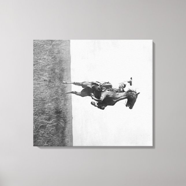 Cowboy Rides Bronco Rising auf seinen Hing Legs Leinwanddruck (Vorderseite)