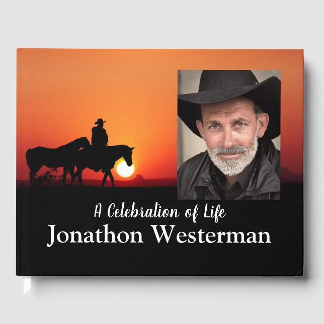 Cowboy Rides Horse bei Sonnenuntergang Feier des L Gästebuch (Vorderseite)