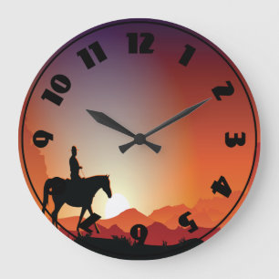 Cowboy Riding A Horse Clock Große Wanduhr