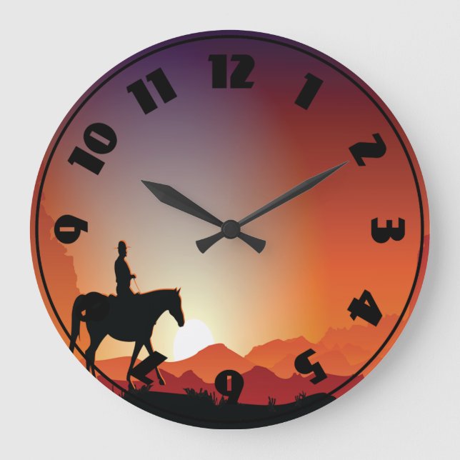 Cowboy Riding A Horse Clock Große Wanduhr (Vorderseite)