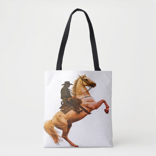 Cowboy Riding a White Horse on a Shoulder Tasche (Vorderseite)