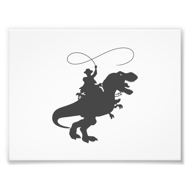 Cowboy riding dinosaur in the prehistoric wird fotodruck (Vorne)