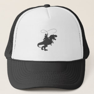 Cowboy riding dinosaur in the prehistoric wird truckerkappe