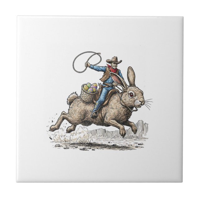 Cowboy Riding Easter Bunny Western Howdy Easter Fu Fliese (Vorderseite)