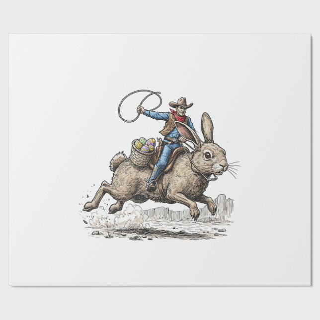 Cowboy Riding Easter Bunny Western Howdy Easter Fu Geschenkpapier (Flach)