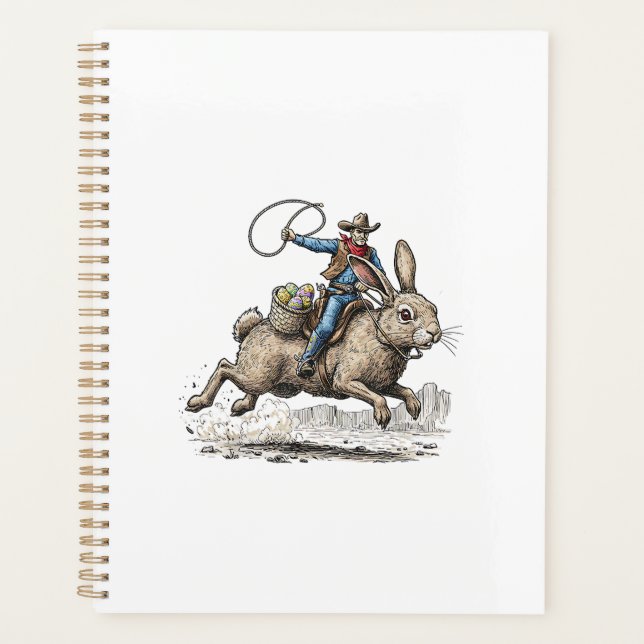 Cowboy Riding Easter Bunny Western Howdy Easter Fu Planer (Vorderseite)