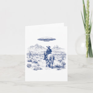 Cowboy Riding Horse Ufo Oberhalb der Wüste Cactus  Karte