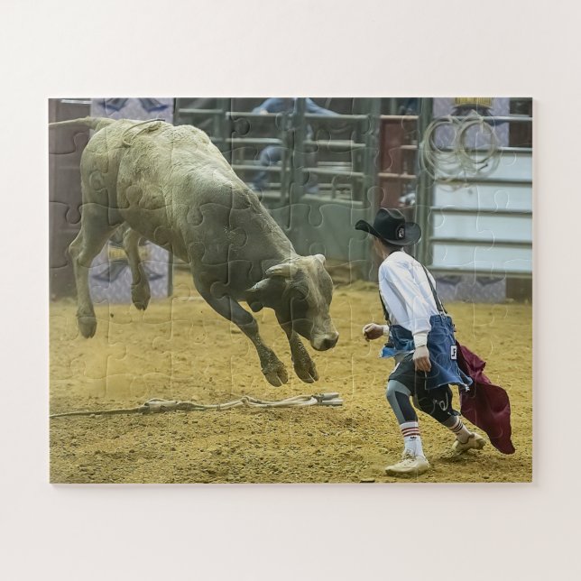 Cowboy Rodeo Clown Bull Distracting Western Sports (Horizontal)