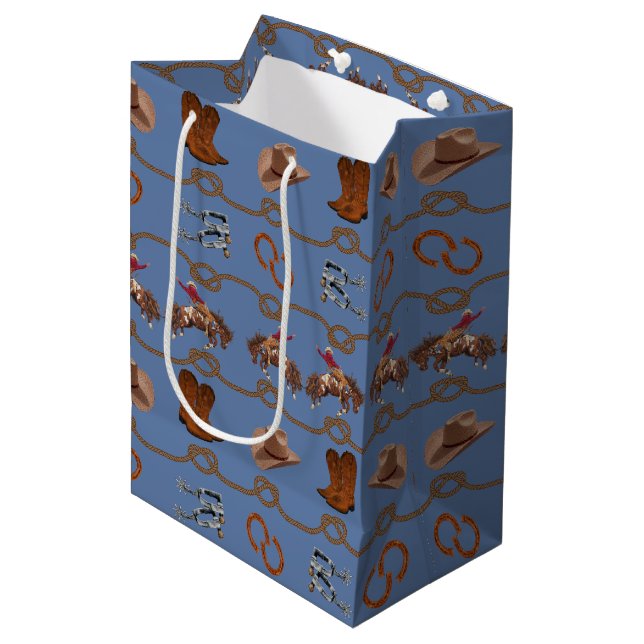 Cowboy-Rodeo-Essentials Mittlere Geschenktüte (Vorderseite Schrägansicht)