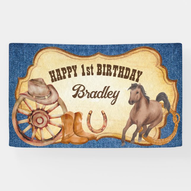 Cowboy Rodeo Pferde Reittier Wild West Party Banner (Horizontal)
