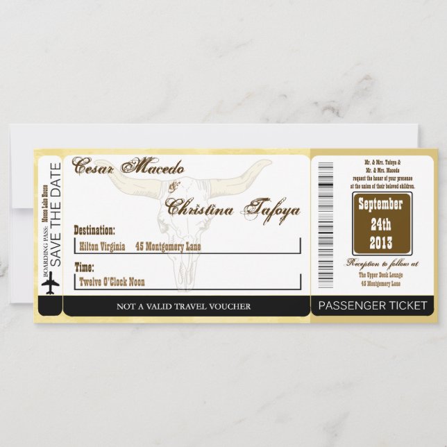 Cowboy Rodeo Stee Boarding Pass Einladung Hochzeit (Vorderseite)