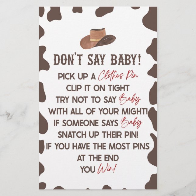 Cowboy Rodeo Western Sage kein Baby-Duschspiel Briefpapier (Vorderseite)