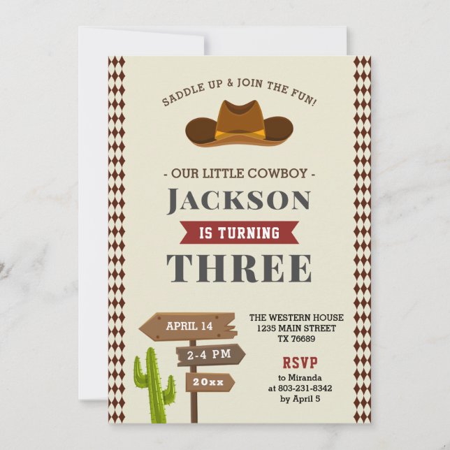 Cowboy Rodeo Western Saloon Kid Boy Birthday Party Einladung (Vorderseite)
