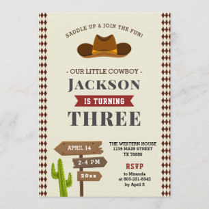 Cowboy Rodeo Western Saloon Kid Boy Birthday Party Einladung