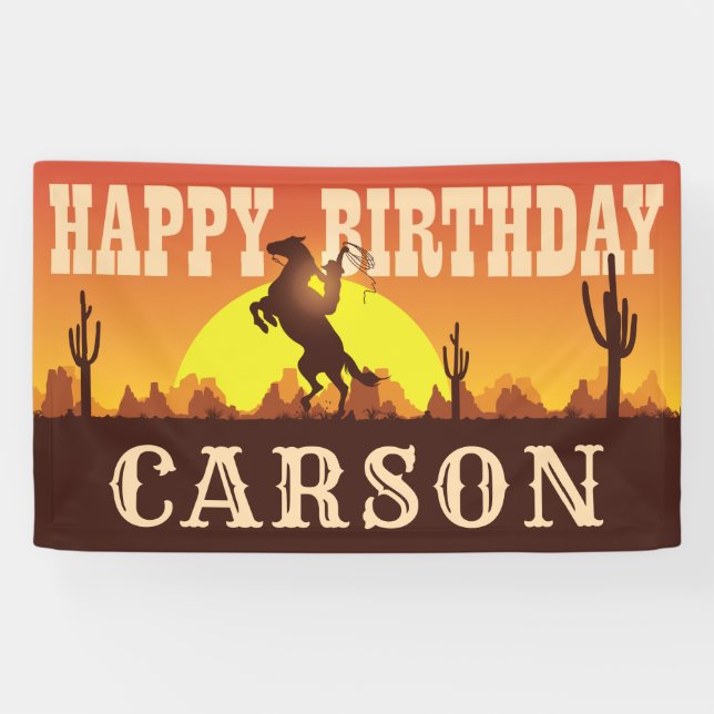Cowboy Rodeo Wild West, jedes Alter, viel Glück zu Banner (Horizontal)