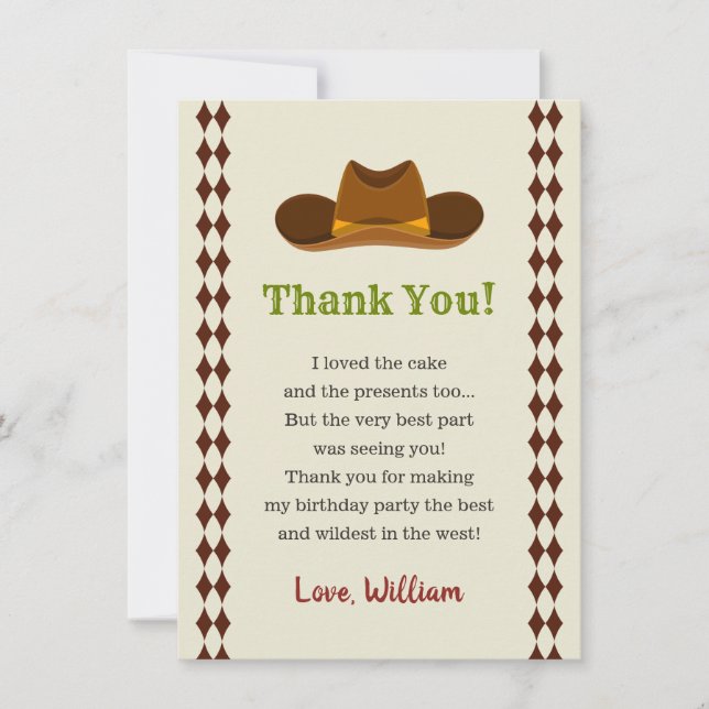 Cowboy Rodeo Wild West Kids Boys Birthday Party Dankeskarte (Vorderseite)