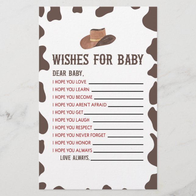 Cowboy Rodeo wünscht sich Baby Dusche Aktivität Briefpapier (Vorderseite)