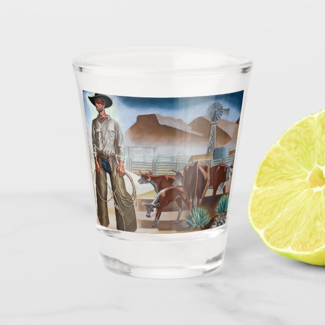 Cowboy Roping Cattle Schnapsglas (Vorderseite)