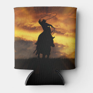 Cowboy-Roping mit Pferd und Sonnenuntergang Dosenkühler