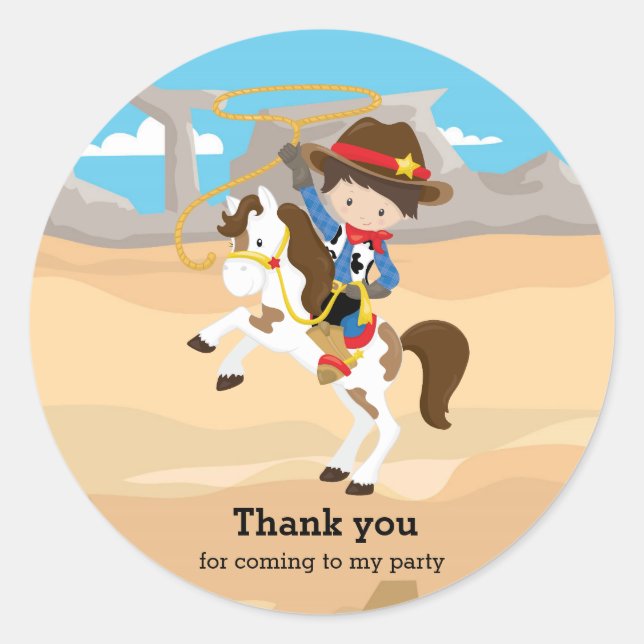 Cowboy Runder Aufkleber (Vorderseite)