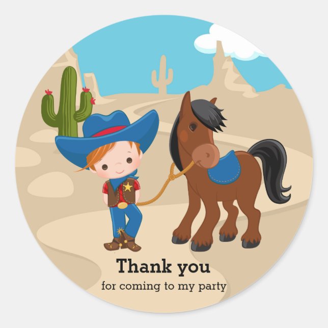 Cowboy Runder Aufkleber (Vorderseite)