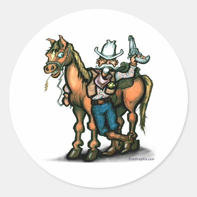 Cowboy Runder Aufkleber (Vorderseite)