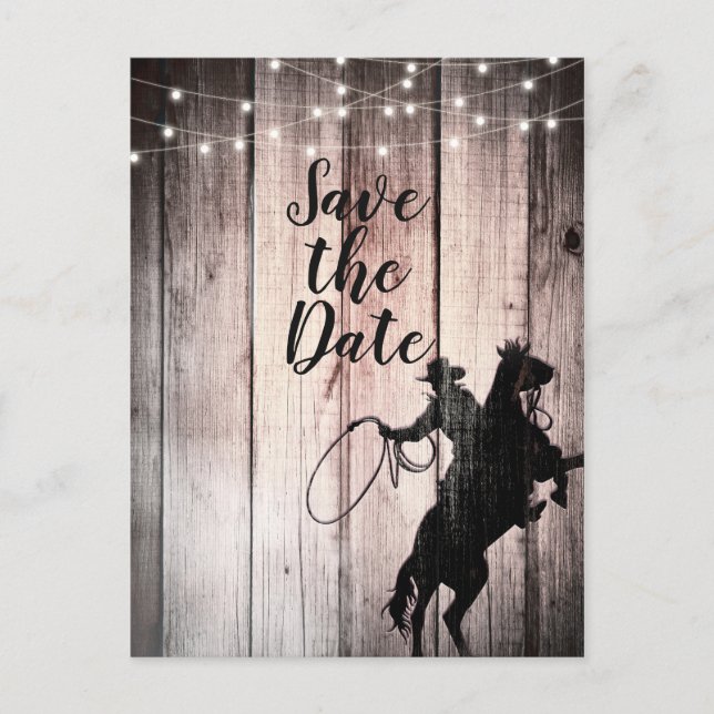 Cowboy Rustic Wood Barland Save the Date Ankündigungspostkarte (Vorderseite)